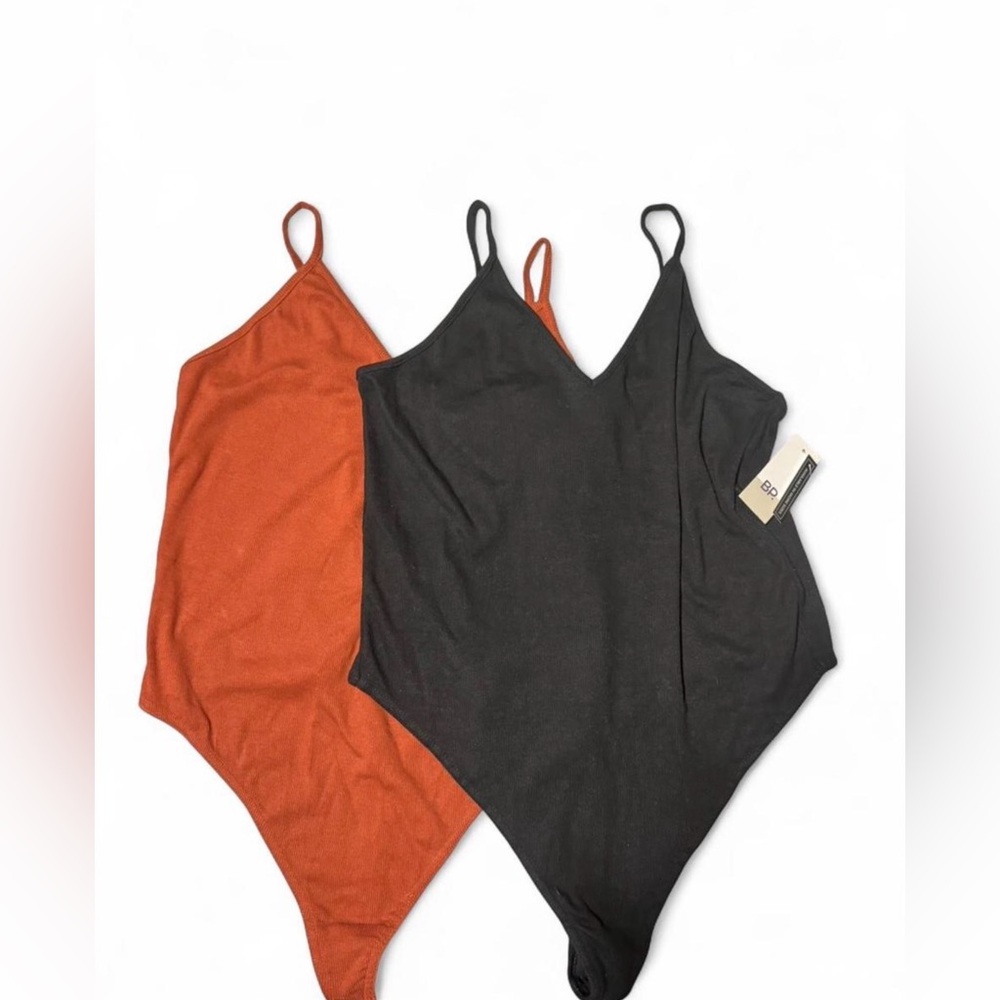 bp Ribbed Spaghetti Strap Bodysuit Duo - Black & Rust